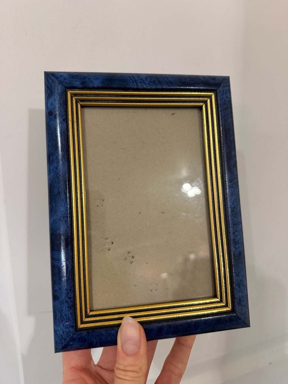 Vintage Blue Gold Regency Photo Picture Frame 4x6 Marbled Wood Decor